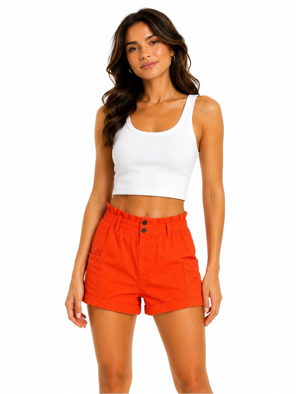 Urban Outfitters Size Small High-Rise Paperbag Cargo Shorts in Bright Orange